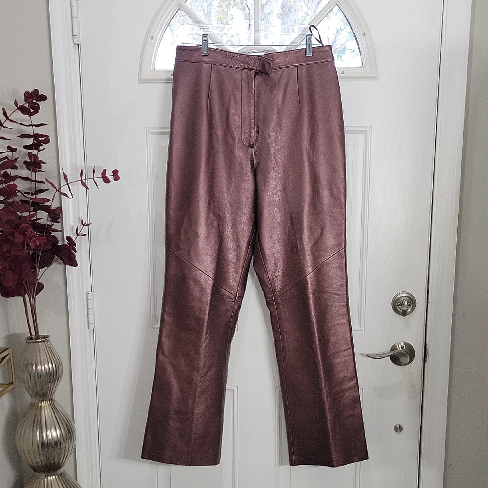 Margaret Godfrey Burgundy 100% Leather Trousers Size 16